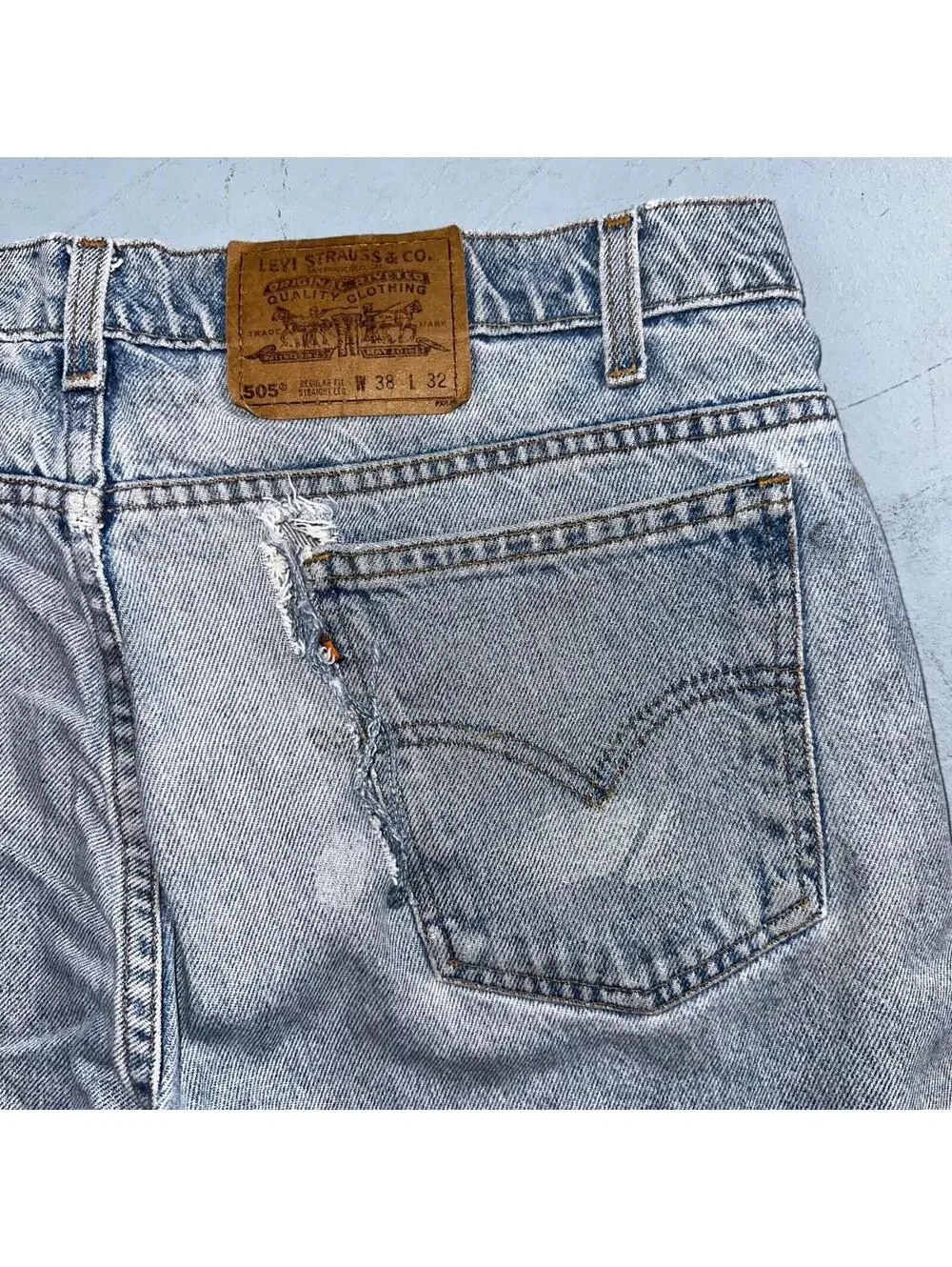 Levis 505 Vintage 90s Mexico Orange Tab Jeans 38x32 Blue Light Wash Act 36x30